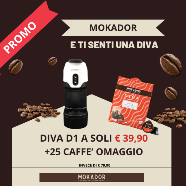 DIVA D1 MOKADOR  colore NERO + 25 CAPSULE DI CAFFE' SOPHIA 